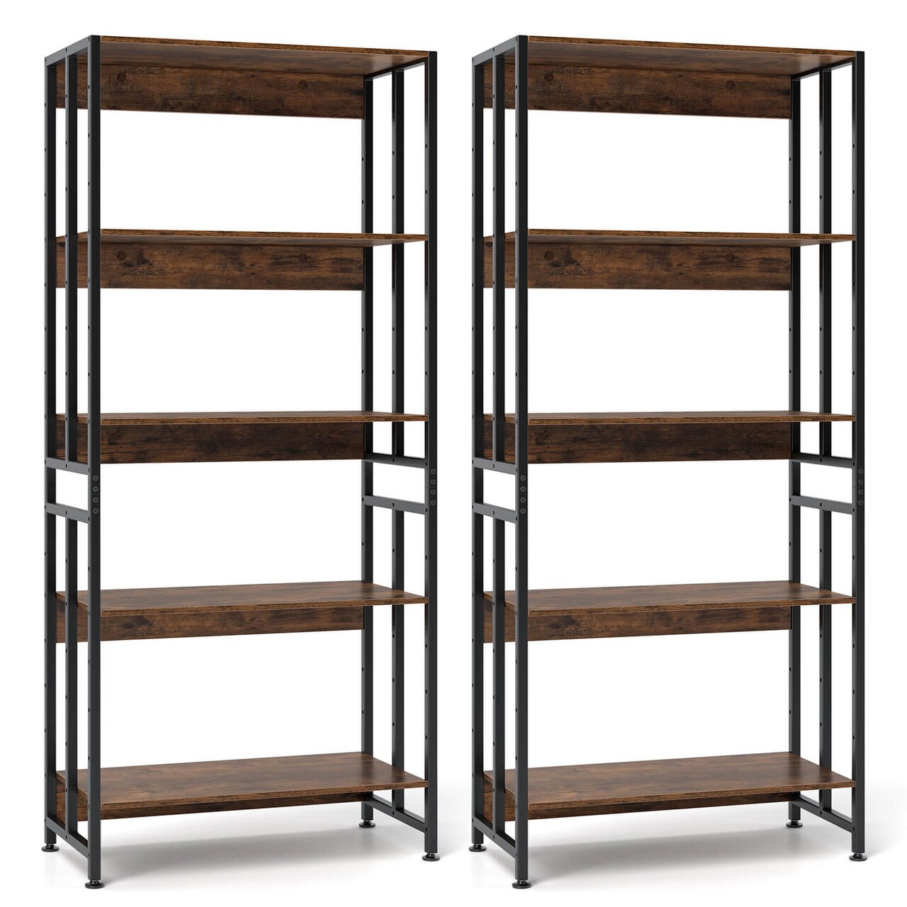 Costway 1/2 PCS 5 Tier Bookshelf 62" Tall Bookcase with Tiltable Shelves Display Storage Rack